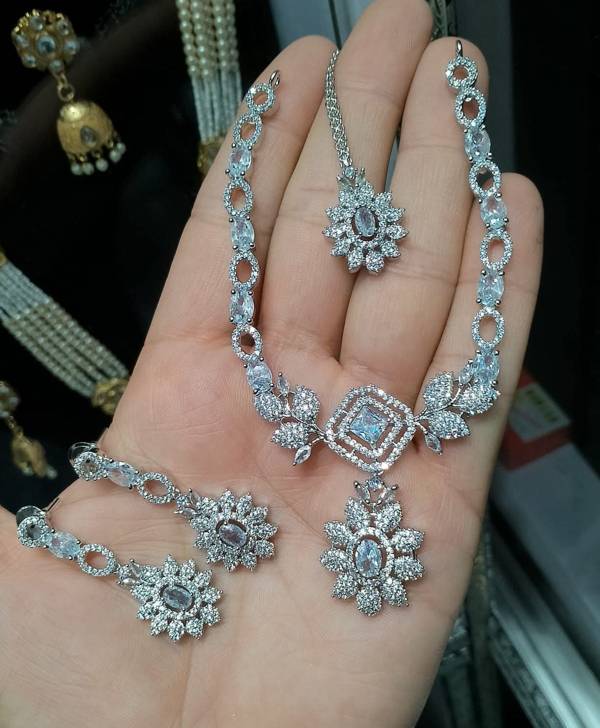 Elegance Zircon & Stone Necklace Set with Earrings & Maang Tikka