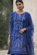 Royal Blue Motif Print & Embroidered 3-Piece Suit