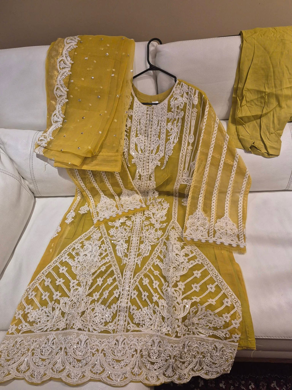 Mustard Yellow Schiffli Chikankari 3-Piece Suit