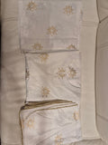Elegant White 3-piece suit printed with gold lotus flower