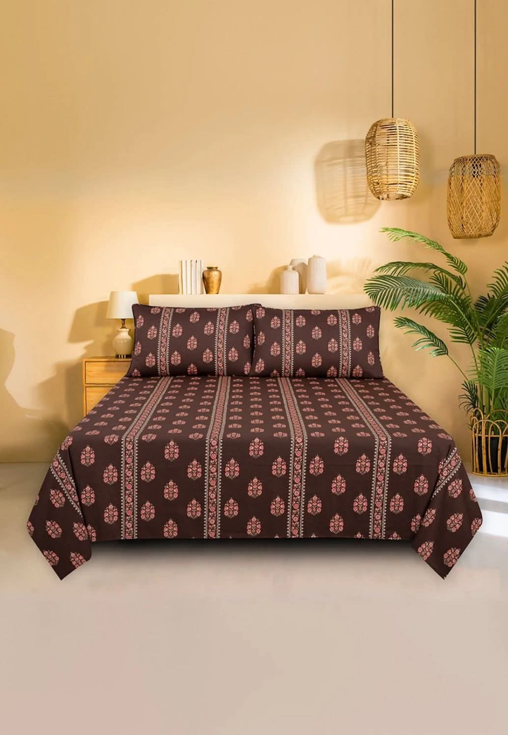 Premium Printed Cotton Double Bedsheets Set with Pillow Covers