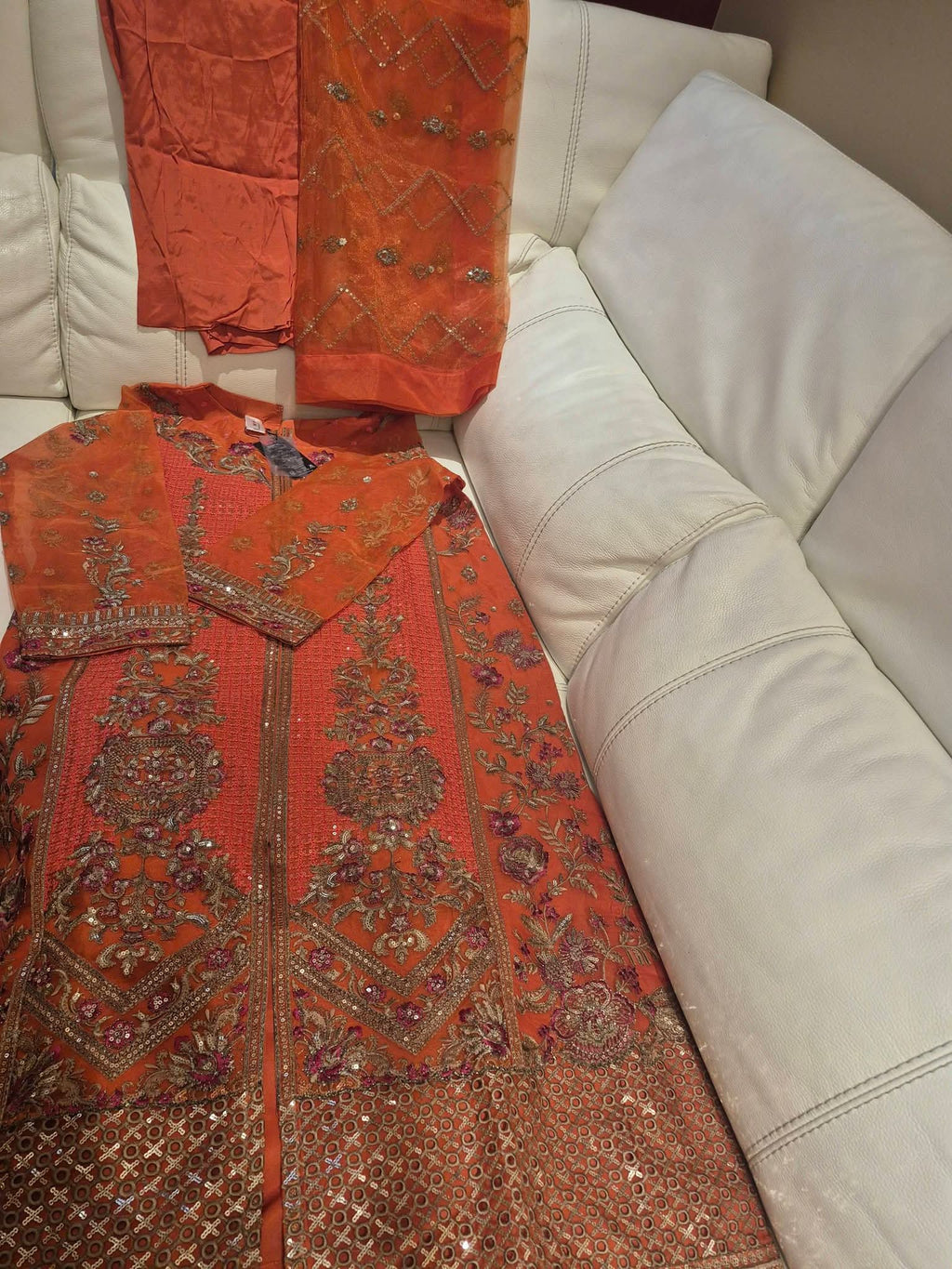 Rust Burnt Orange Heavy Embroidered 3-Piece Suit