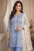Blue Silver Embroidered 3-Piece Suit