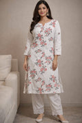 White Floral Chikankari Embroidered Kurta Set