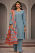 Powder Blue Minimalist Kurta Set with Coral Floral Printed Dupatta