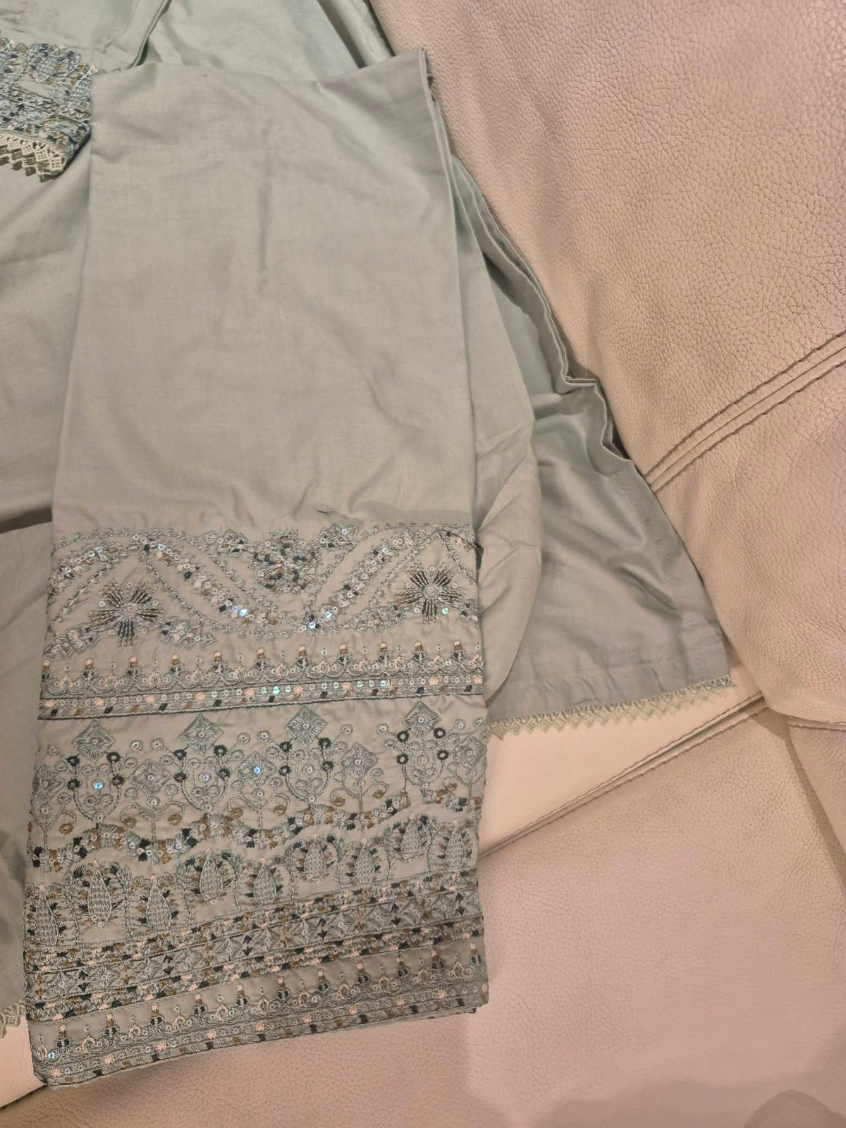Mint Green Pastel Embroidered Suit with Pearl Accents