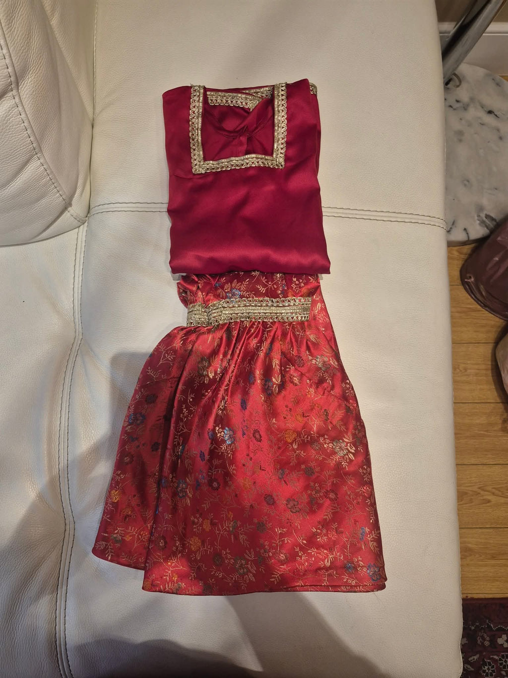 Maroon Floral Brocade Lehnga Set: