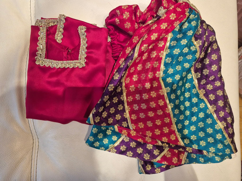 Fuchsia & Teal Brocade Ghagra Set
