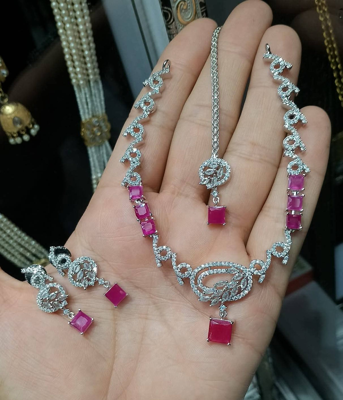 Elegance Zircon & Stone Necklace Set with Earrings & Maang Tikka