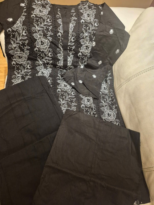 Black White Floral Embroidered Kurti with Bell Sleeves