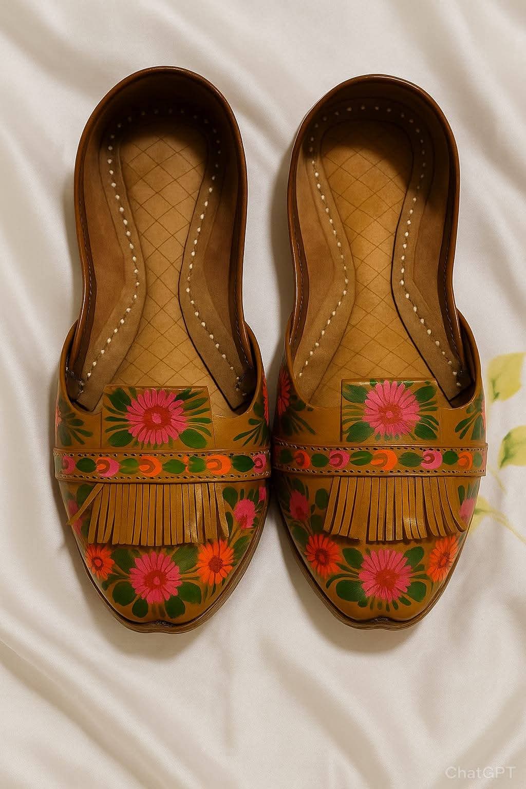 Hand-Painted Floral Leather Khussa