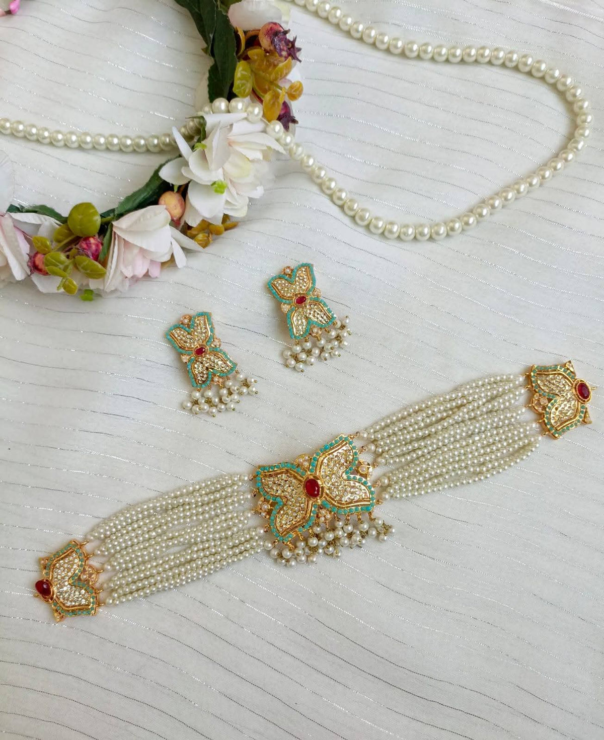 Pearl Multi-Strand Choker Necklace Set