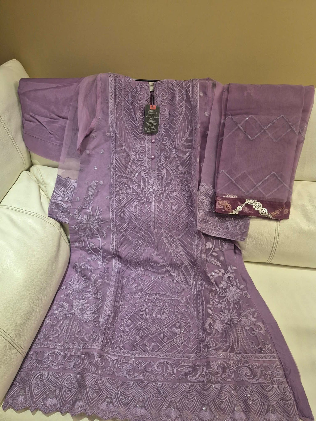 Dusty Lilac Embroidered Chiffon 3-Piece Suit