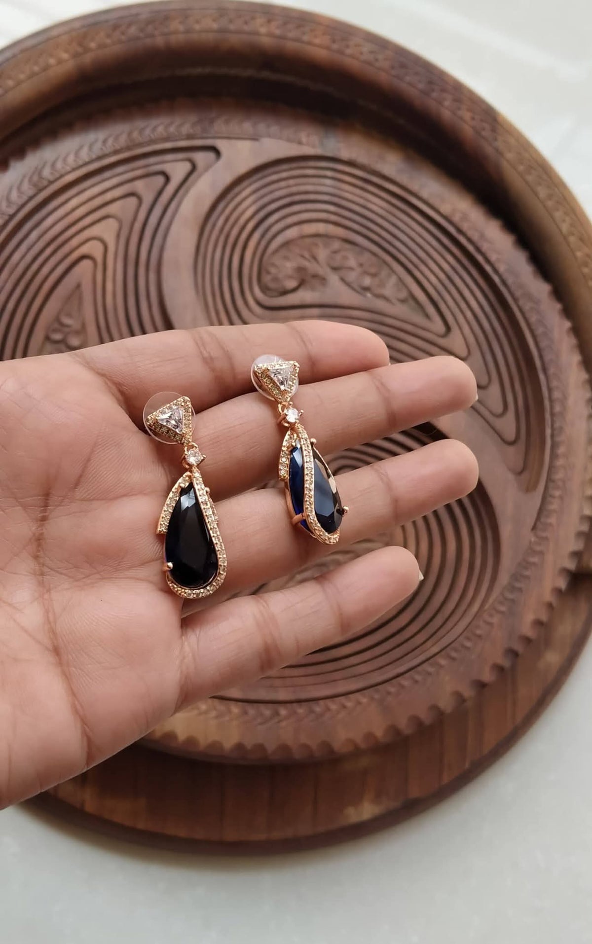 Rose Gold Sapphire Teardrop Dangle Earrings