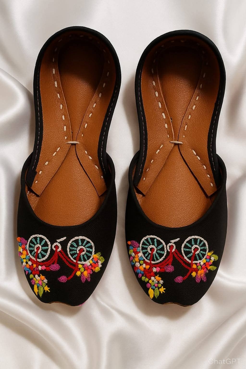 Black Bicycle Motif Embroidered Khussa