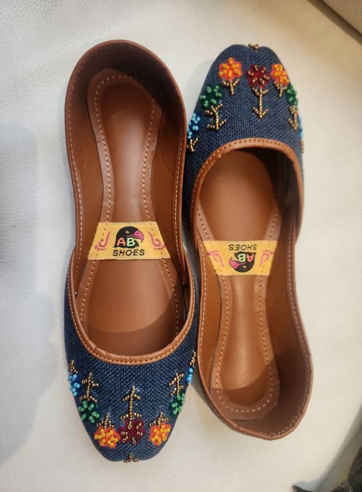 Denim Blue Embroidered & Beaded Khussa