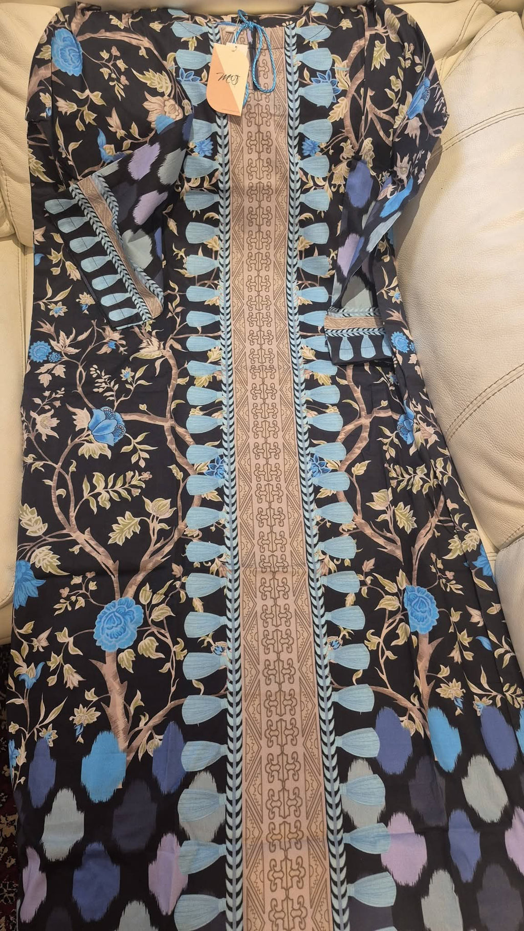 Black & Ice Blue Abstract Printed Long Tunic