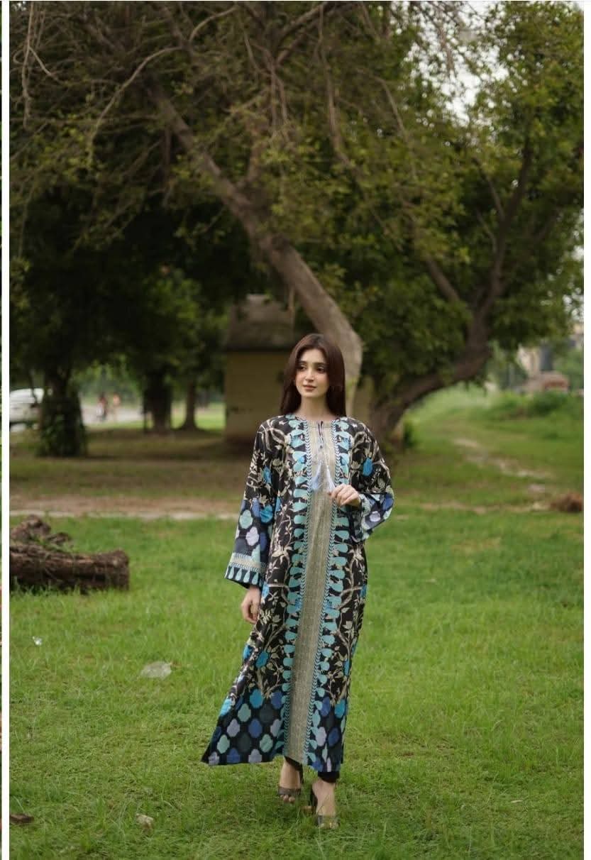 Black & Ice Blue Abstract Printed Long Tunic