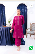 Magenta Pink Embroidered Straight Suit Set