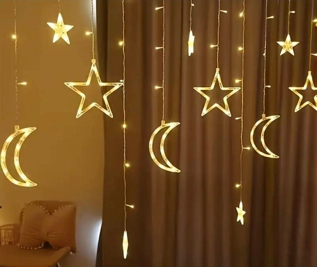 LED Star and Moon Curtain String Lights (Battery Operated)