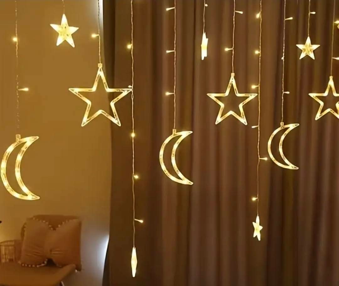 LED Star and Moon Curtain String Lights (Battery Operated)