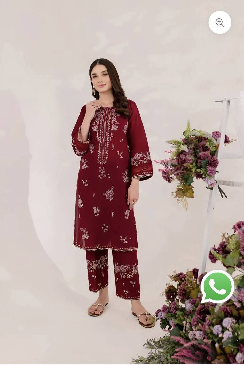 Deep Maroon Embroidered Straight Kurti Set