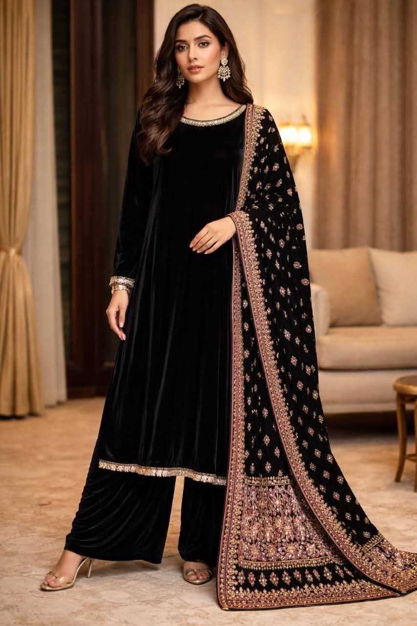 Premium Velvet 3-Piece Suit Collection with Embellished Shawls / Dupattas