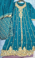 Teal & Gold Embroidered Anarkali Suit Set