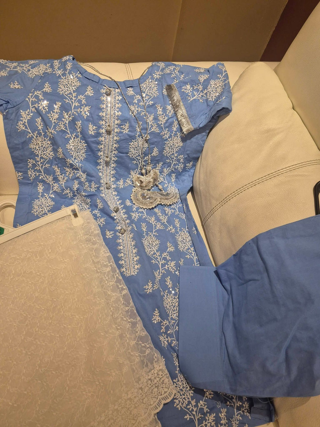 Blue Silver Embroidered 3-Piece Suit