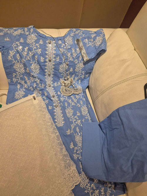 Blue Silver Embroidered 3-Piece Suit