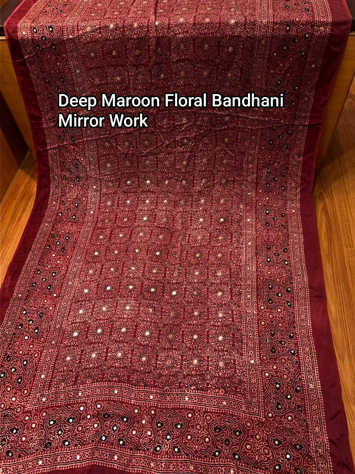 Hand Block Printed Ajrakh & Bandhani Dupattas with Mirror Work