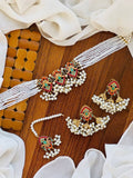 Traditional Multi-Strand Pearl Choker Jewellery Set with Jhumkas & Maang Tikka