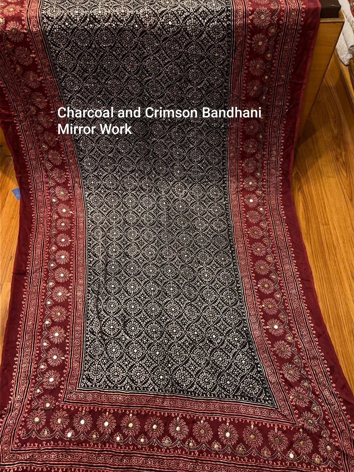 Hand Block Printed Ajrakh & Bandhani Dupattas with Mirror Work