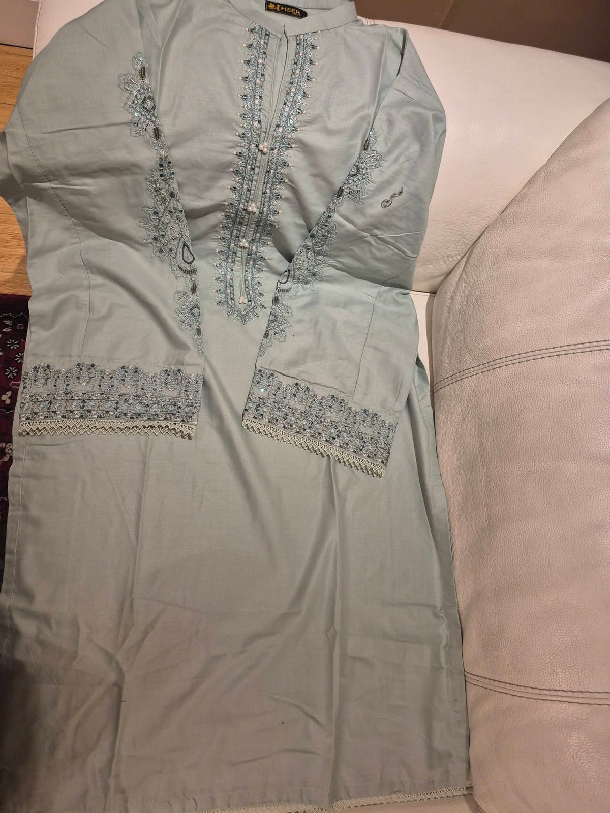 Mint Green Pastel Embroidered Suit with Pearl Accents