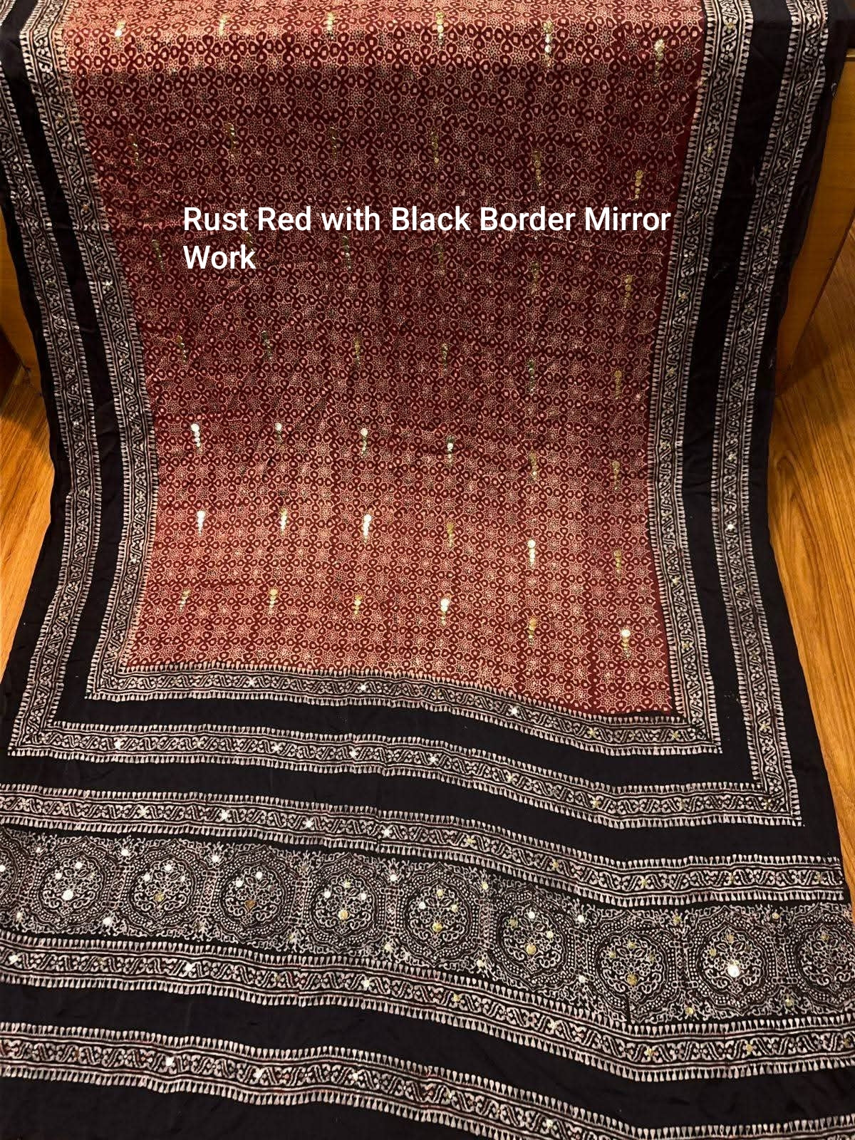 Hand Block Printed Ajrakh & Bandhani Dupattas with Mirror Work