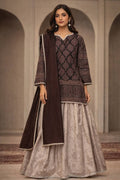 Ethnic Chocolate Brown Printed Kurti with Beige Printed Lehenga & Dupatta Set