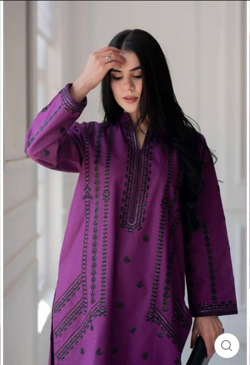 Deep Purple Panel-Embroidered Kurti
