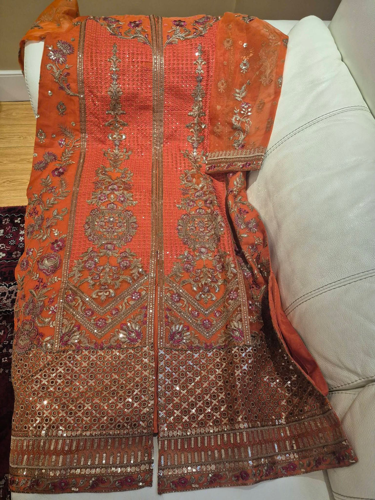 Rust Burnt Orange Heavy Embroidered 3-Piece Suit