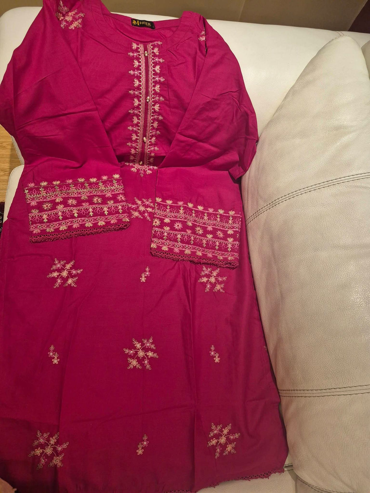 Magenta Pink Embroidered Straight Suit Set