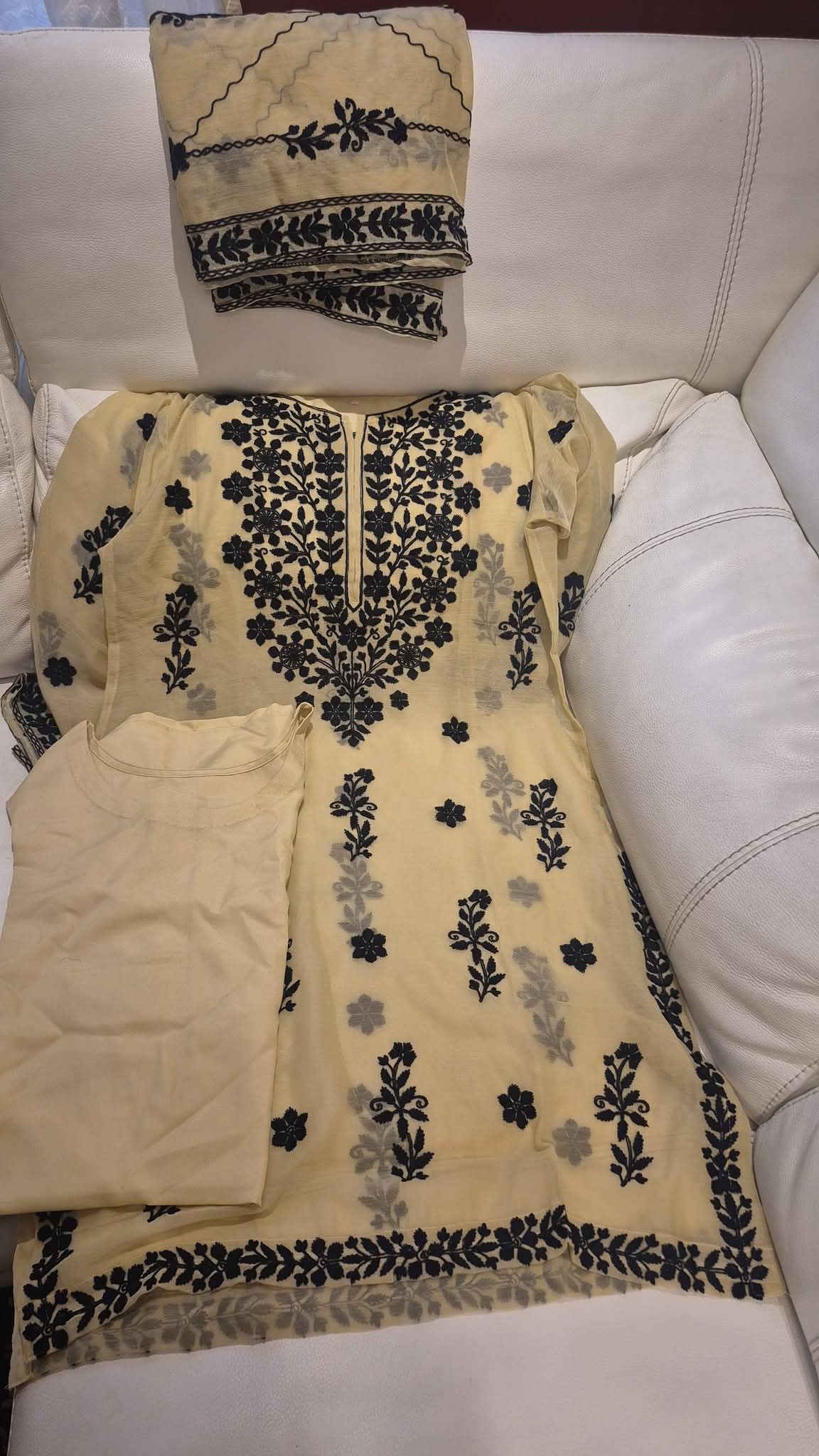 Lemon Yellow Embroidered Chiffon suit