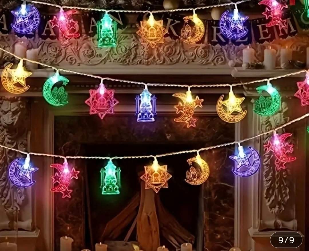 Ramadan & Eid Decorative Lighting Set (LED Lights, Acrylic Signs & Hanging Banners)