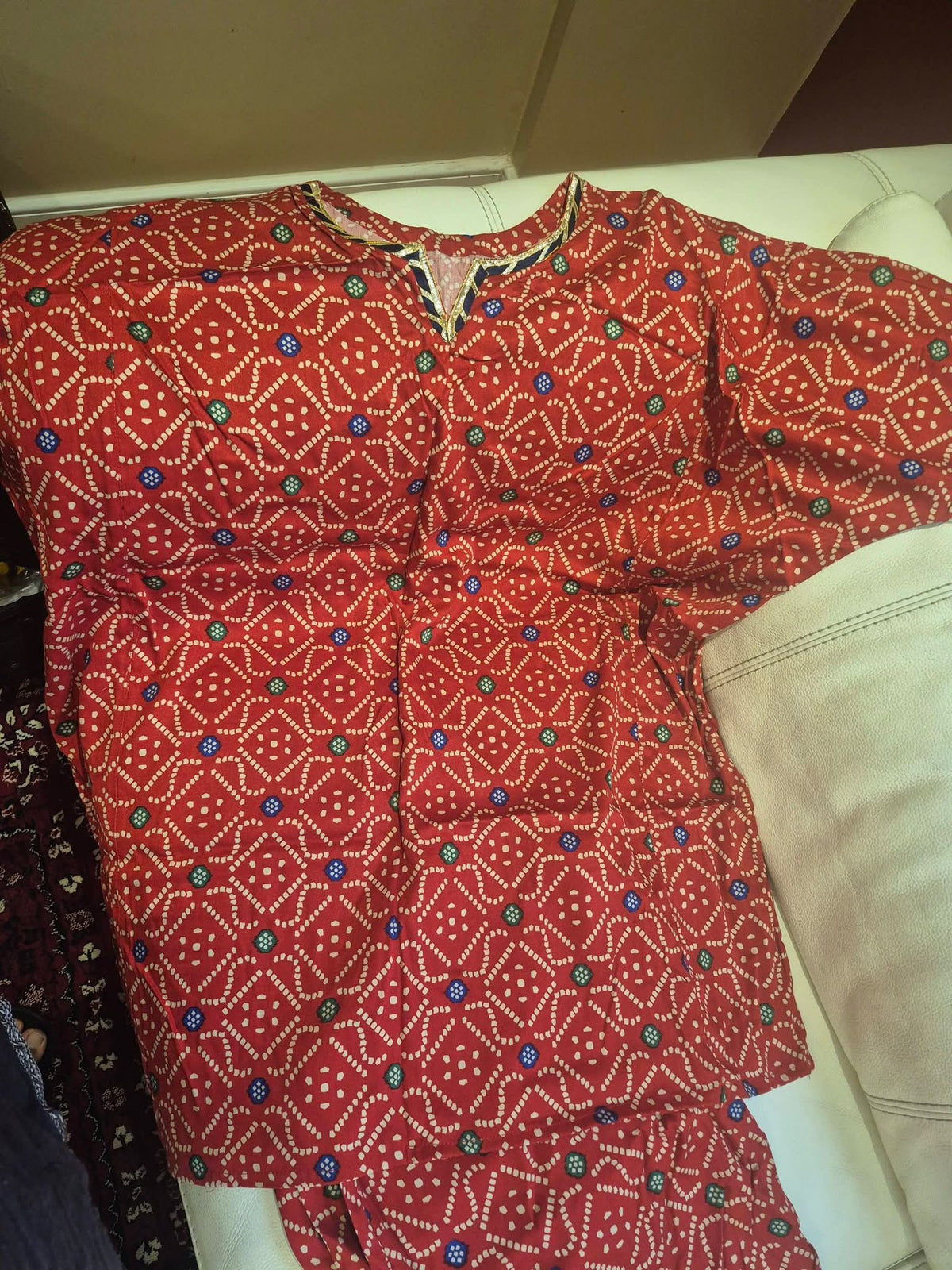 Vibrant Red & White Bandhani Printed Kurti & Trouser Co-ord Set